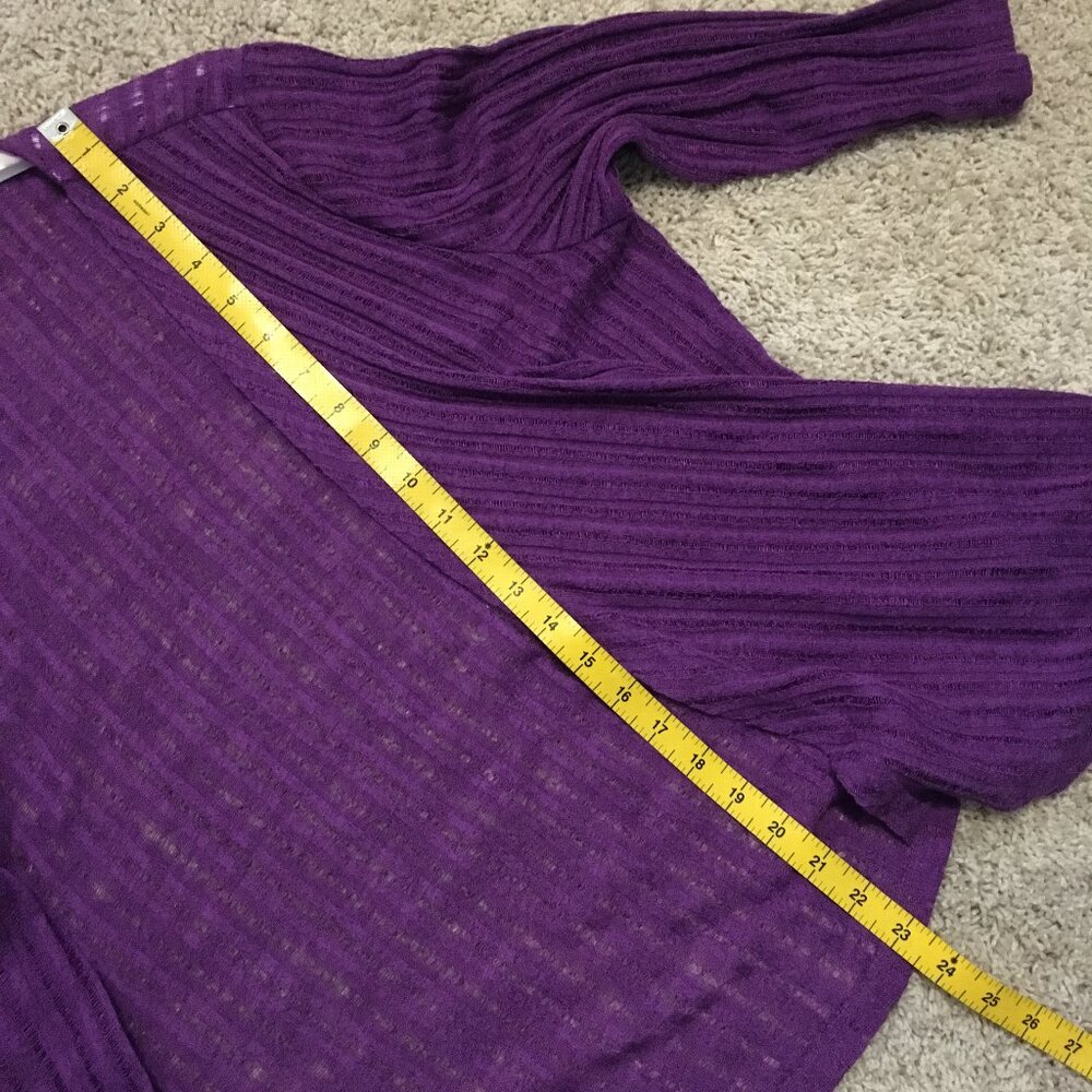 TanJay Purple Ribbed Mesh Knit Open Waterfall Cardigan Large - Picture 10 of 11